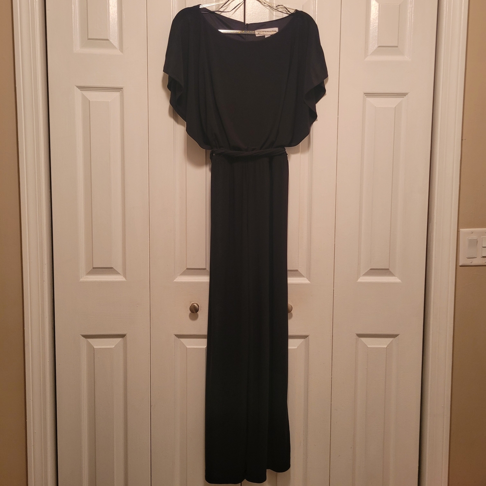 Elegant Black Stretchy Bat Wing Sleeve Full Length Romper